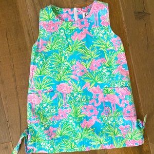 Toddler girls Lilly Pulitzer dress . Blue , green and pink spring colors .